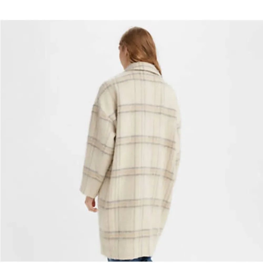 Levi’s Wool Cocoon Coat Plaid Cream Sz L NWT